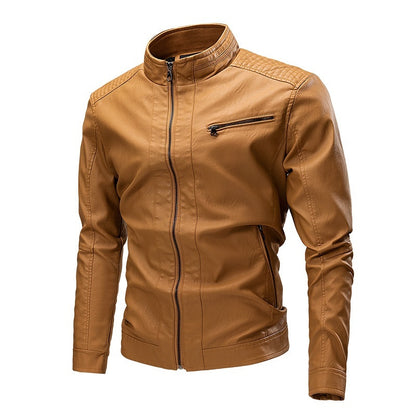 Spring Autumn Cross-Border Casual Mens Leather Stitching Motorcycle Retro Fashion Jacket Heritage Fusion