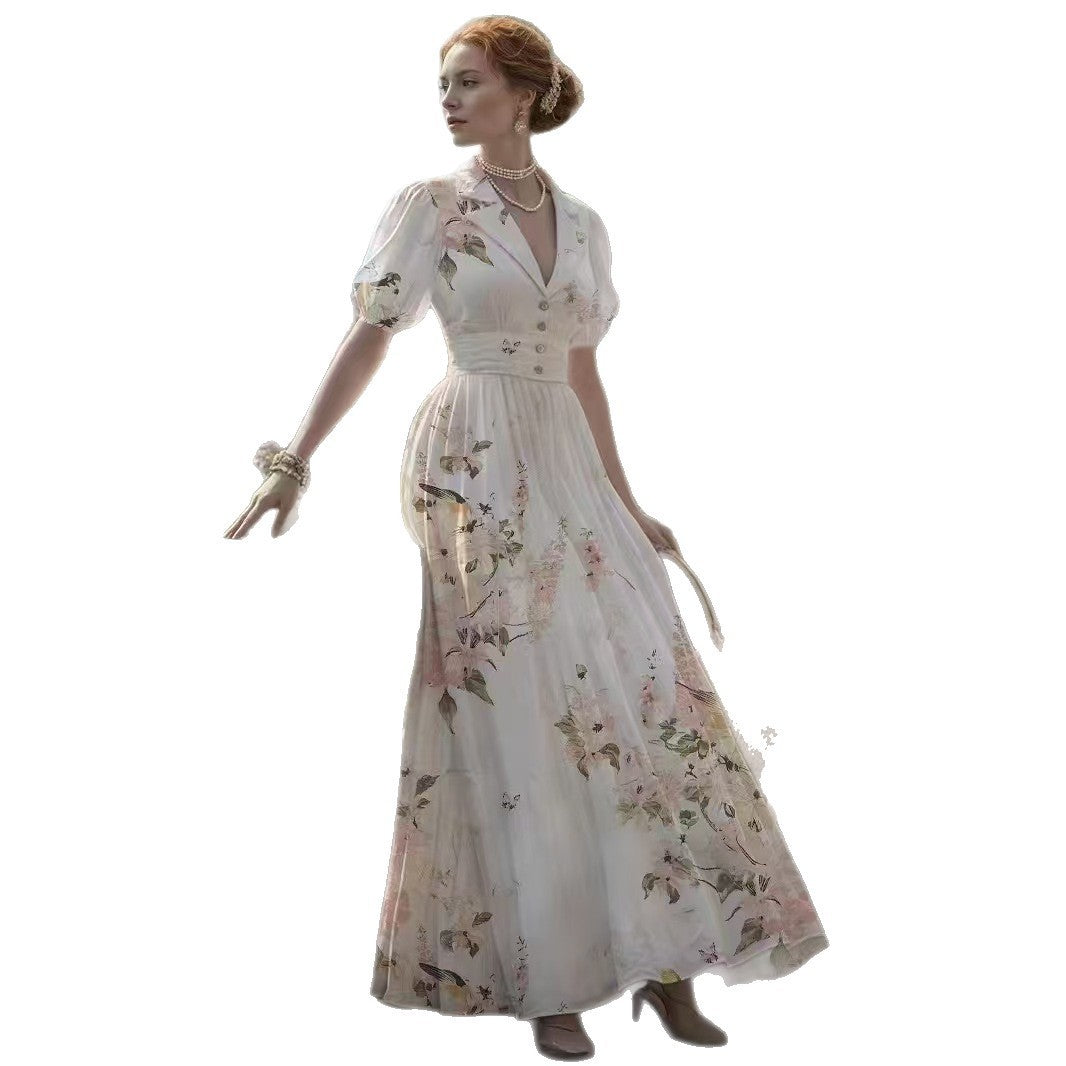 Women's Palace Style Printed Dress High Waist