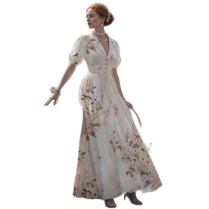 Women's Palace Style Printed Dress High Waist