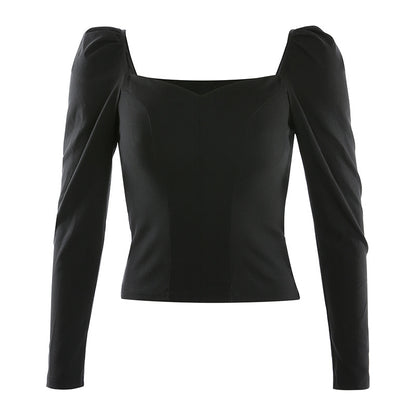 Puff Sleeve Square Collar Long Sleeve T-Shirt