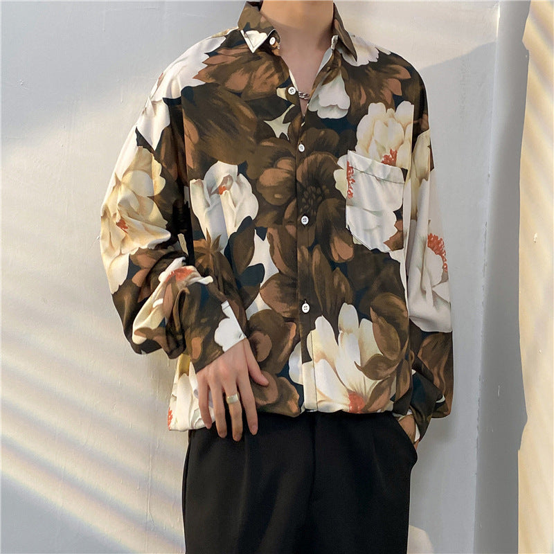 Vintage Floral Full-printed Long-sleeved Shirt