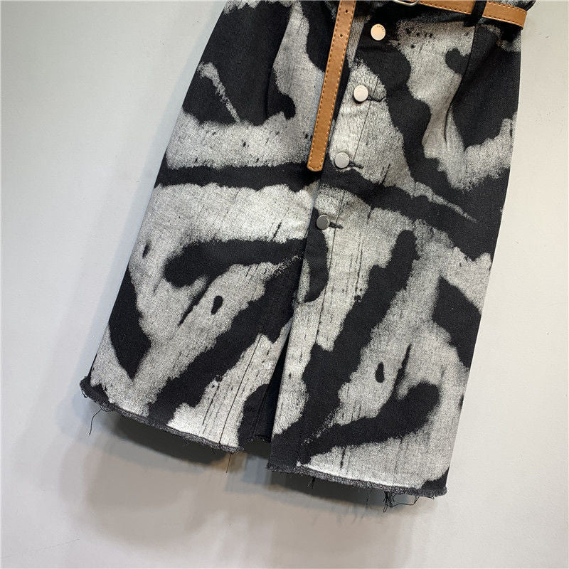 Tie-dyed High Waist Stretch Denim Skirt