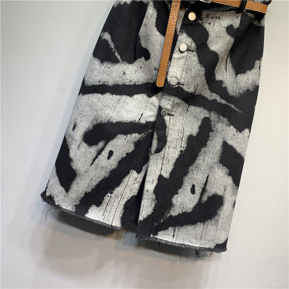 Tie-dyed High Waist Stretch Denim Skirt