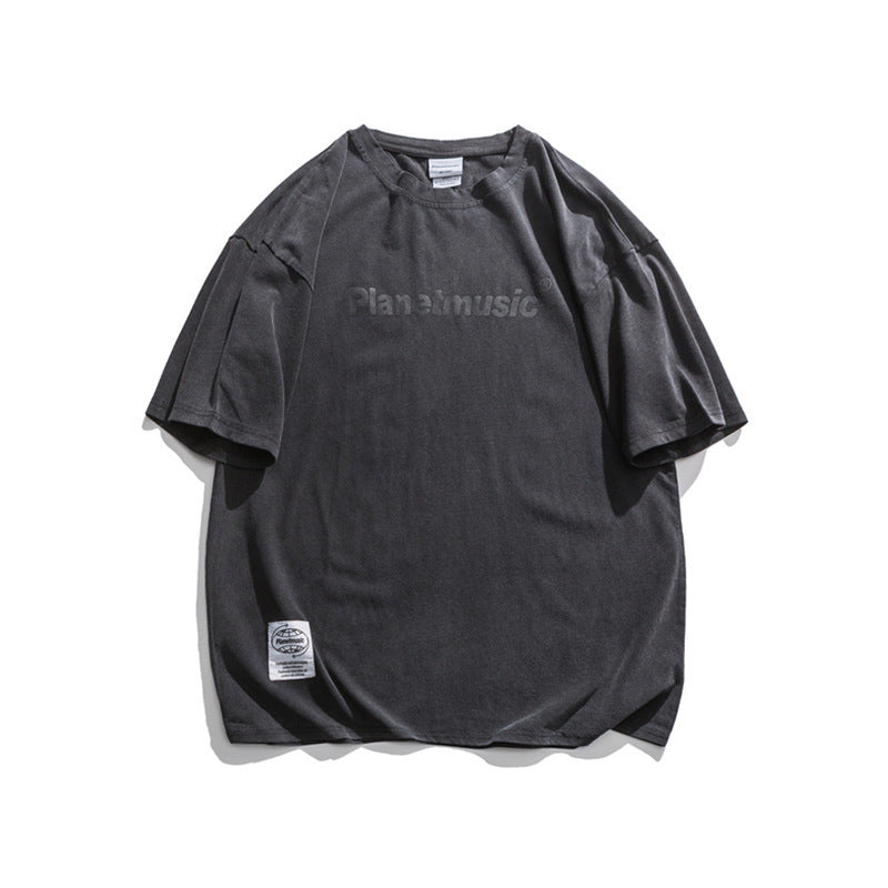 Japanese Retro Dropped Shoulder Letter Print T Shirt Men