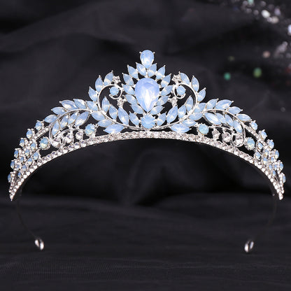 Wedding Birthday Headdress Crown Alloy Inlaid Protein Green Bright Crystal Bride