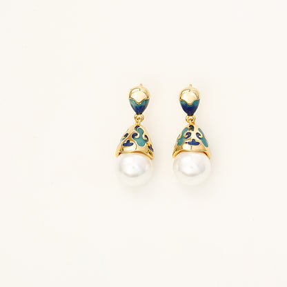 Enamel Pearl Stud Earrings High-end Fashion Elegant