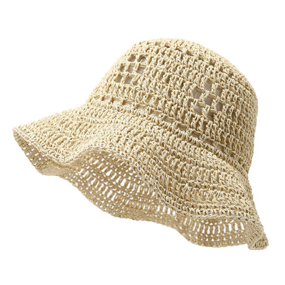 Fashion Crocheted Breathable Straw Can Shape Bucket Hat Women's Seaside Vacation