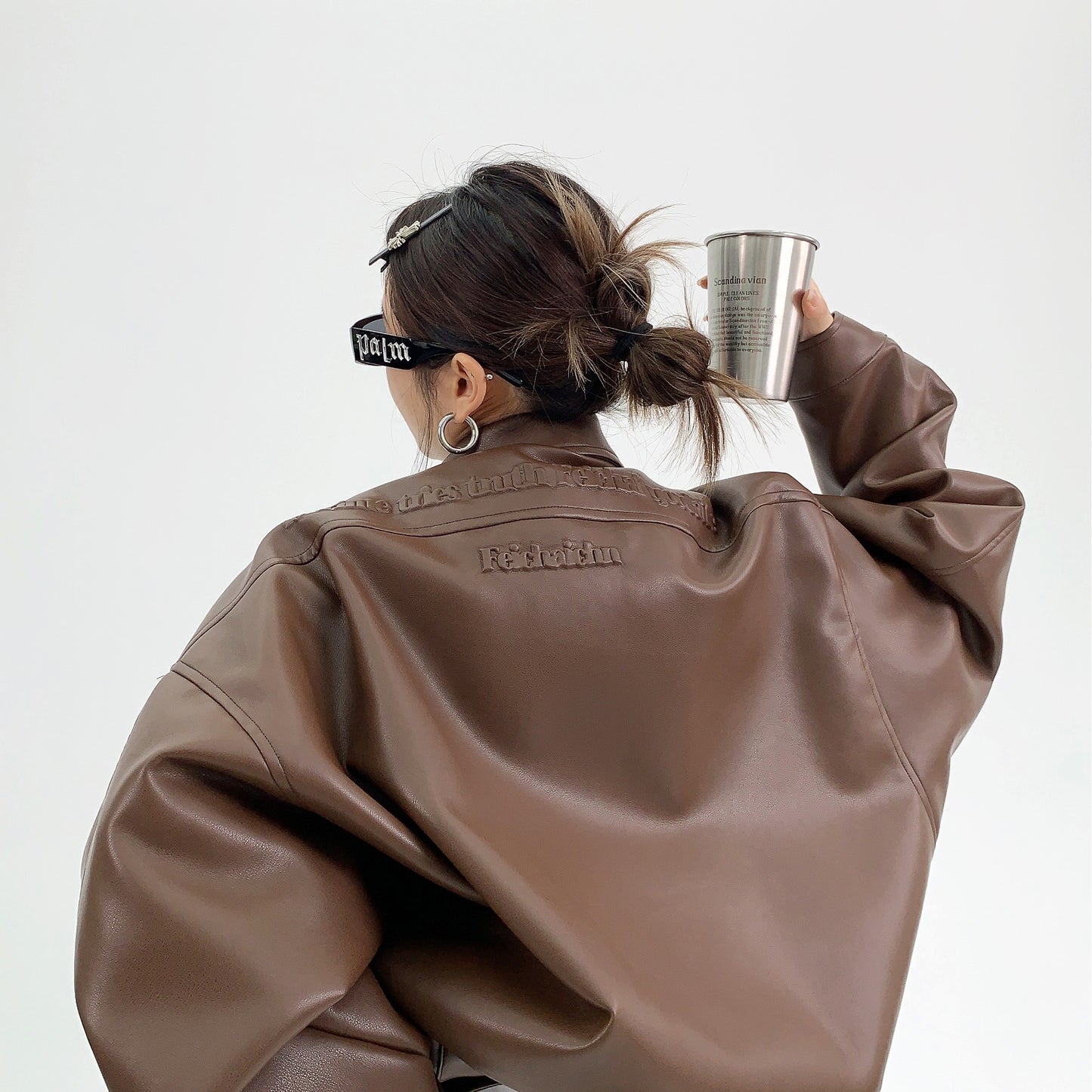 Troniche Steel Stamp PU Leather Motorcycle Jacket For Women