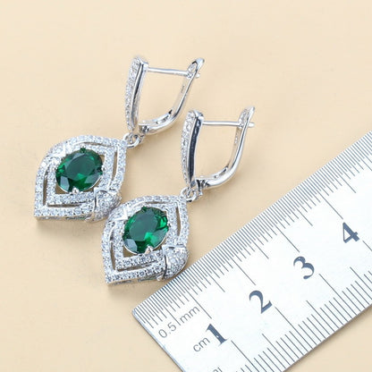 Gem-inlaid Pendant Earrings Necklace Ring Ladies Three-piece Set