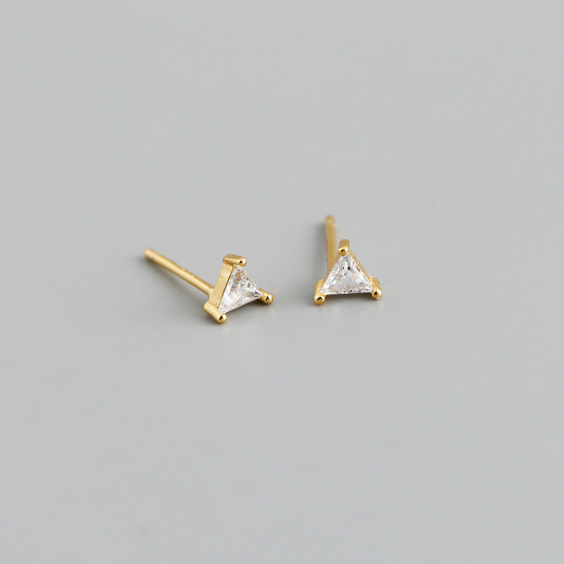 Simple Triangle Color Zircon Stud Earrings S925 Silver