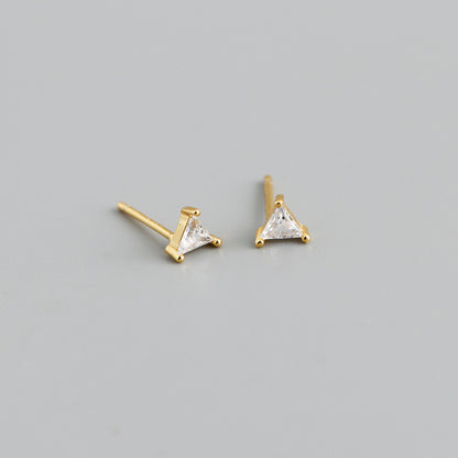 Simple Triangle Color Zircon Stud Earrings S925 Silver