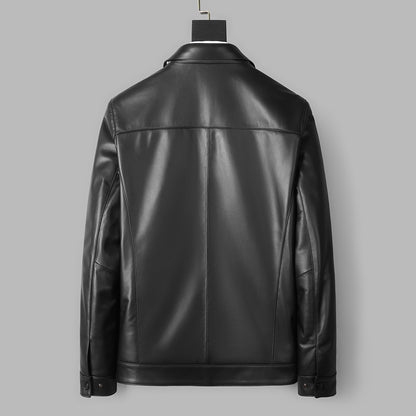 Genuine Leather Short Lapels Sheepskin Business Trends Handsome Jacket Coat Luxe Professional