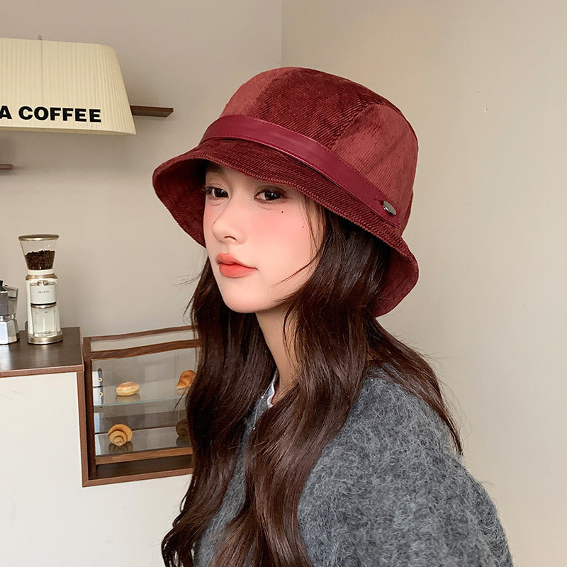 Corduroy Fisherman Hat Children's Autumn And Winter High-grade Hepburn Style