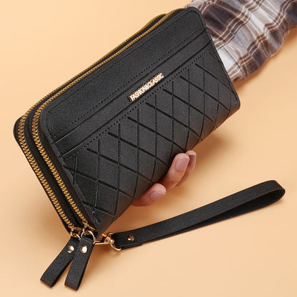 Women's Simple Double Zipper Multiple Card Slots Long Wallet