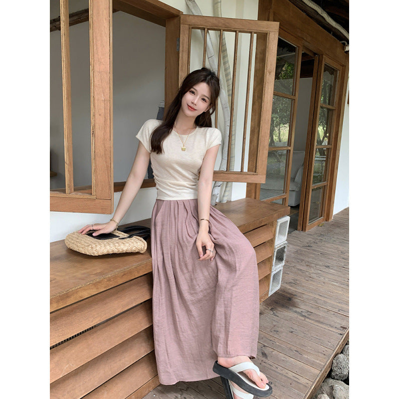 Elastic High Waist Lace-up Draped Casual Pants