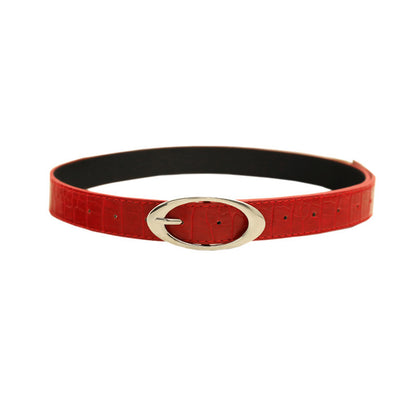 Fashion Lychee Pattern Belt Women's Oval Buckle Red High-grade All-matching