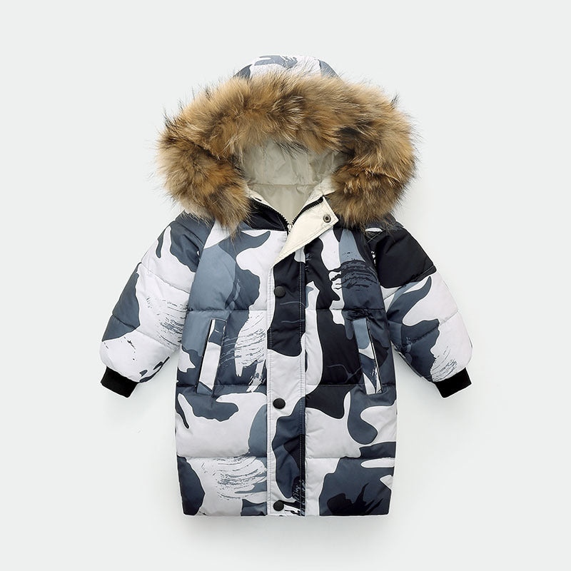The Arctic Crest: Big Fur Collar Mid-Length Thickened Winter Coat