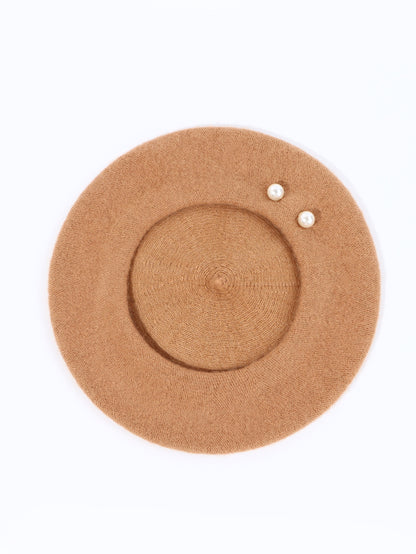 Woolen Large Pearl Decoration Beret Women's Fall Winter Fashion