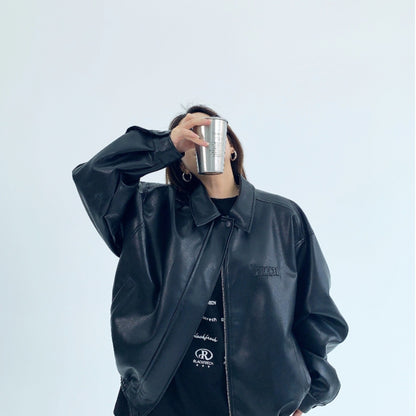 Troniche Steel Stamp PU Leather Motorcycle Jacket For Women