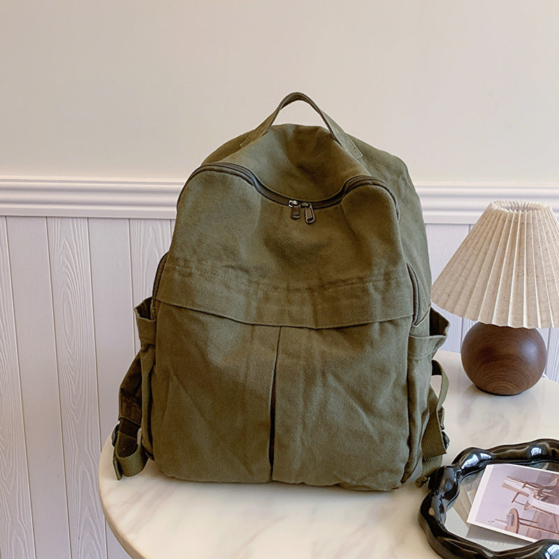 New Washed Canvas Backpack Women's Large Capacity Retro Trendy College Student