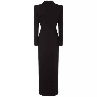 Elegant One Button Long Slim Black Suit Large Coat