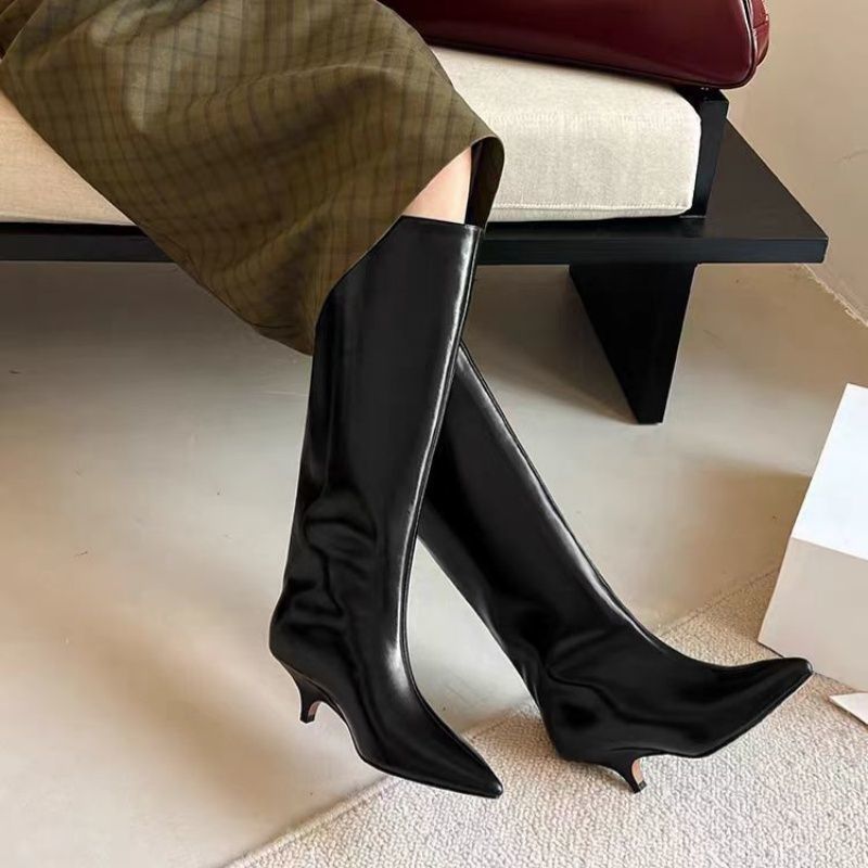 Women's Solid Color Fashion All-match Outer Wear High Tube Pointed Boots
