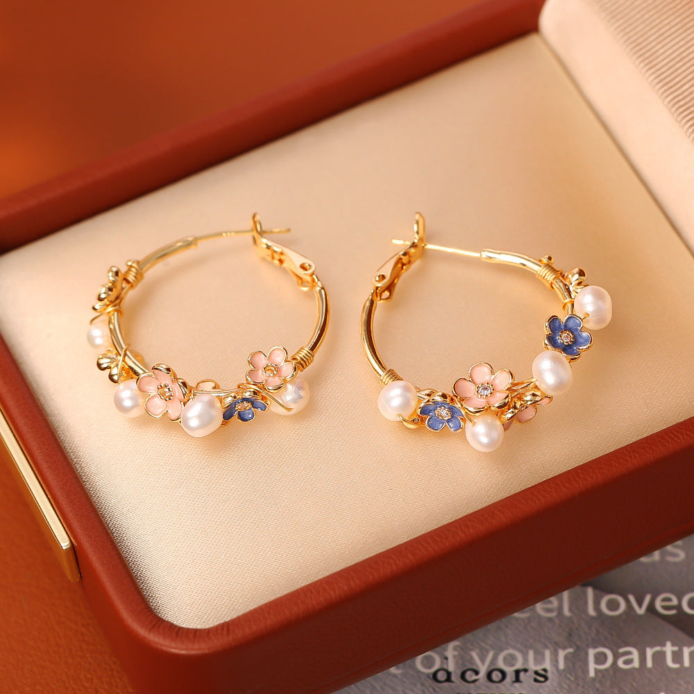 Natural Freshwater Pearl Flower Earrings Affordable Luxury Fashion High Sense