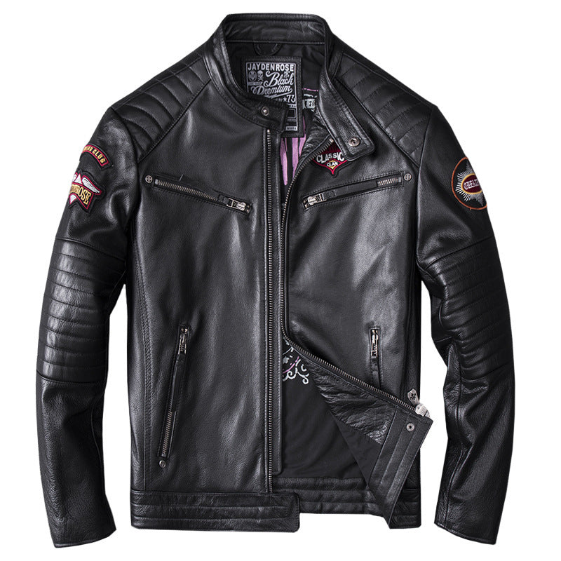 Mens Stand Collar Motorcycle Jacket Coat Bold Minimalist Profile