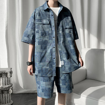 Hong Kong Style Five-Point Retro Trendy Two-Piece Suit