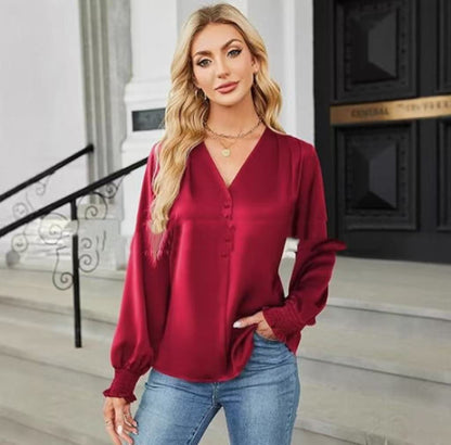 New Fashion Long Sleeve V-neck Women's Shirt
