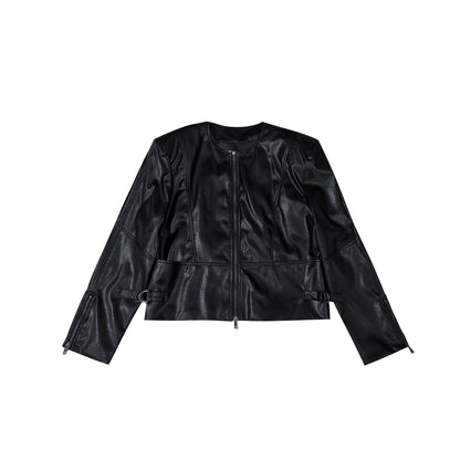 Texture Sense Padded Shoulder Leather Coat Men Sculpted Silhouette