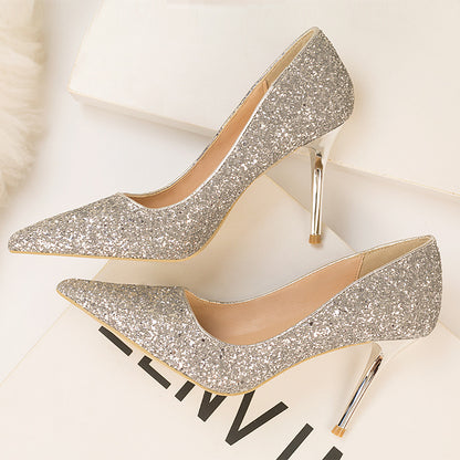 Women's Low-cut Pointed Toe Gradient Sequin High Heels