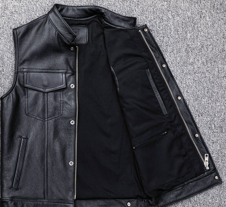 Vest Button Motorcycle Casual Leather Waistcoat Plus Size Rugged Versatility