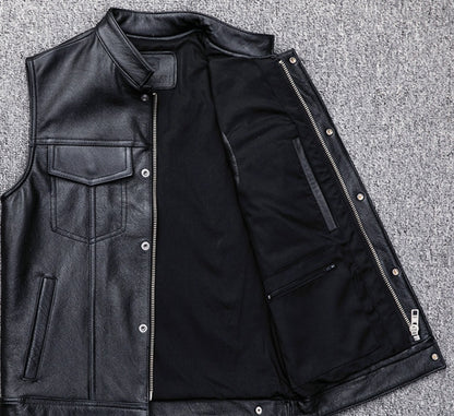 Vest Button Motorcycle Casual Leather Waistcoat Plus Size Rugged Versatility