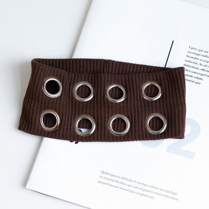 Hot Girl Metal Round Hole Hollow Out Elastic Ribbon Vintage Headwear