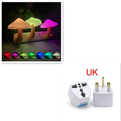 LED Mushroom Night Light | EU/US Plug-In Light Sensor Wall Lamp for Bedroom & Home Décor