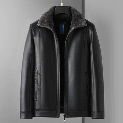 Fleece-Lined Mens Leather Stand Collar Coat Cozy Heritage Design