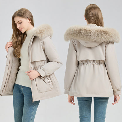 Waist Trimming Short Hooded New Big Fur Collar Coat Women's Clothing