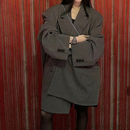 Gray Striped Suit Jacket For Women