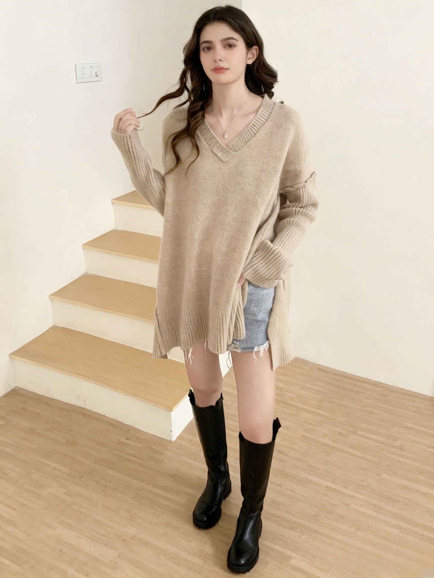 Knitwear Women's V-neck Plus Size Fashion Pullover Sweater