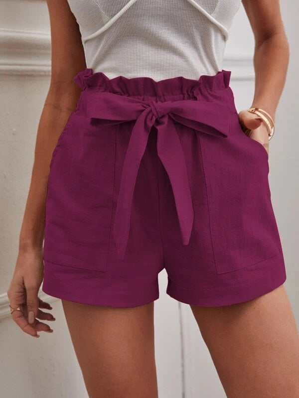 Loose Cotton And Linen Casual Pocket High Waist Wide Leg Shorts