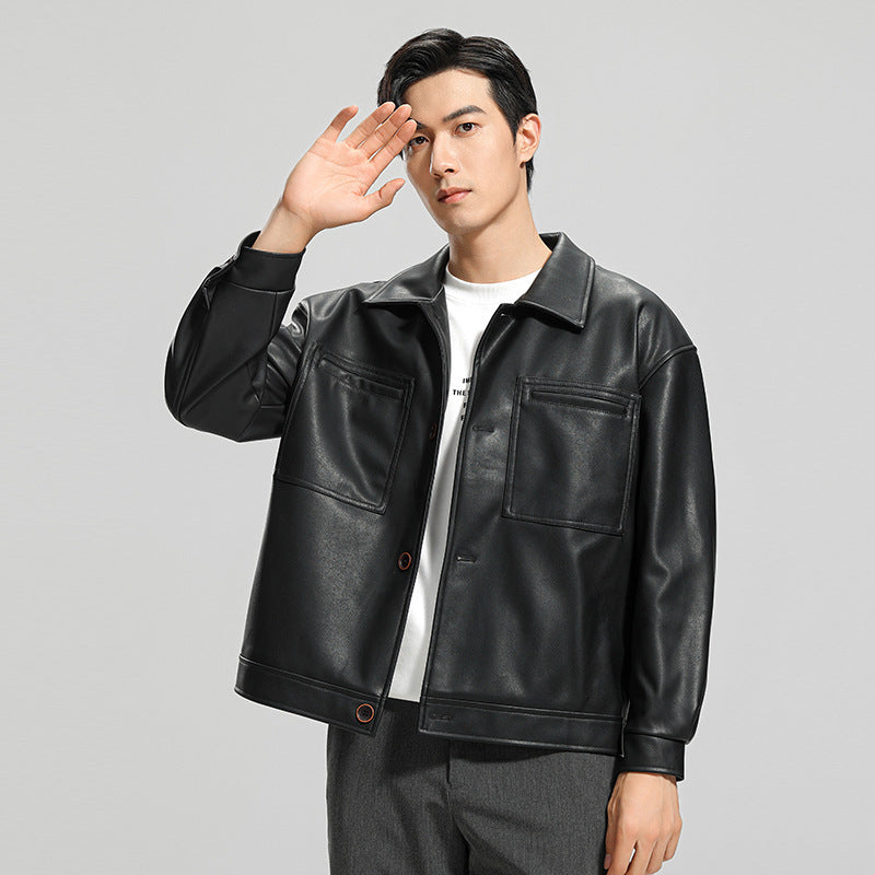 Fashion Youth Motorcycle Leather Coat Lapel Handsome Jacket Youthful Rebellion