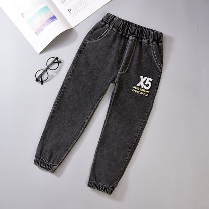 Boys Jeans Autumn Winter New One-Piece Velvet Plush Comfort