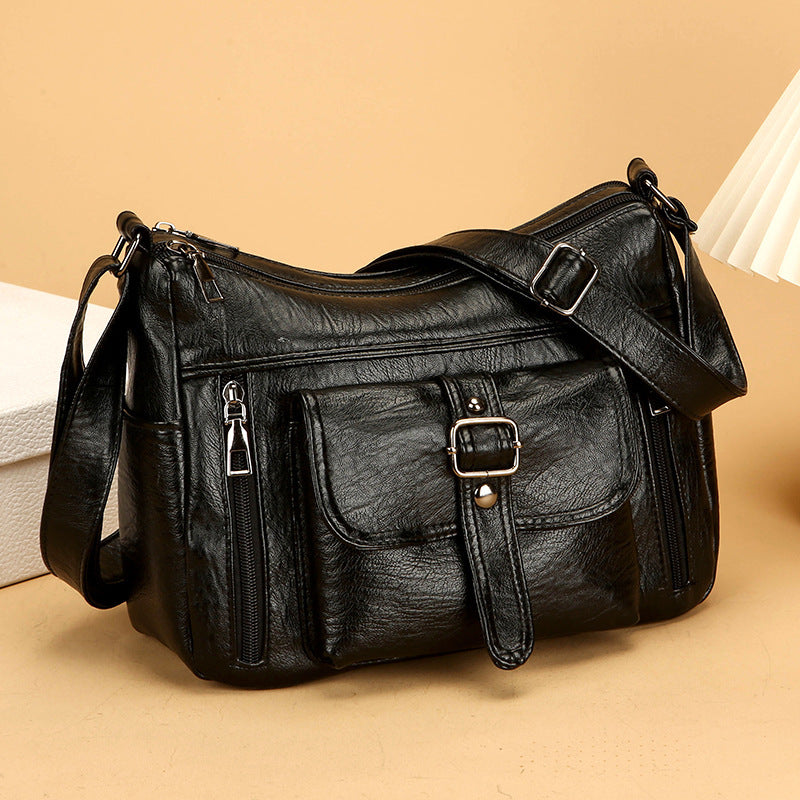 Retro Large Capacity Soft Authentic Leather Tactile Feel Shoulder Messenger Bag
