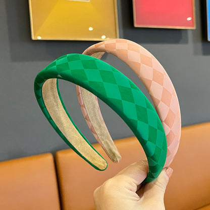 Retro Fashion Leather High Skull Top Chessboard Lattice Sponge Headband