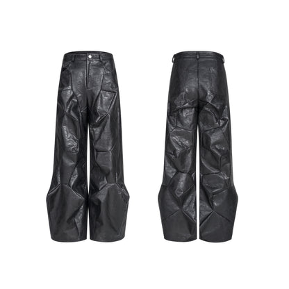 Special-Shaped Deconstruction Stitching PU Leather Pants Mens Autumn Avant-Garde Innovation