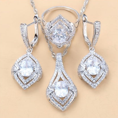 Gem-inlaid Pendant Earrings Necklace Ring Ladies Three-piece Set