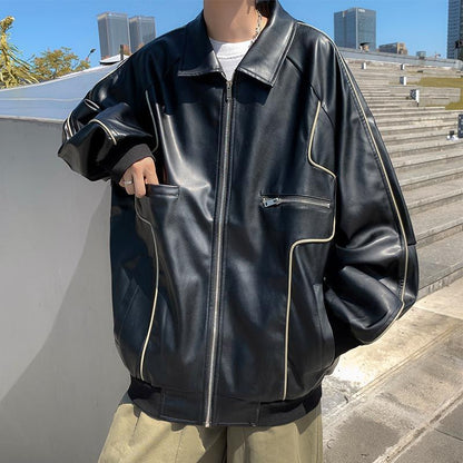 Spring Autumn Leather Coat Men Timeless Transitional Layer