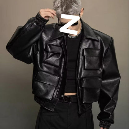 Trendy Korean Style Cutting Design Leisure Leather Jacket Top Precision Fashion
