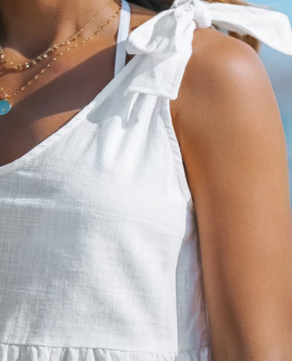 Casual Bamboo Round Neck Sleeveless Bow Loose Waist One-piece Shorts